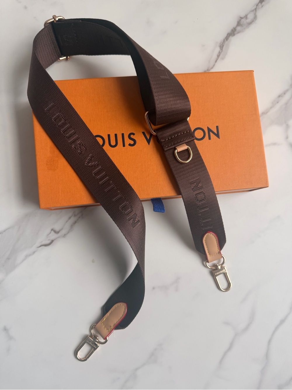 LV Designer Logo guitar Strap with Gold Hardware